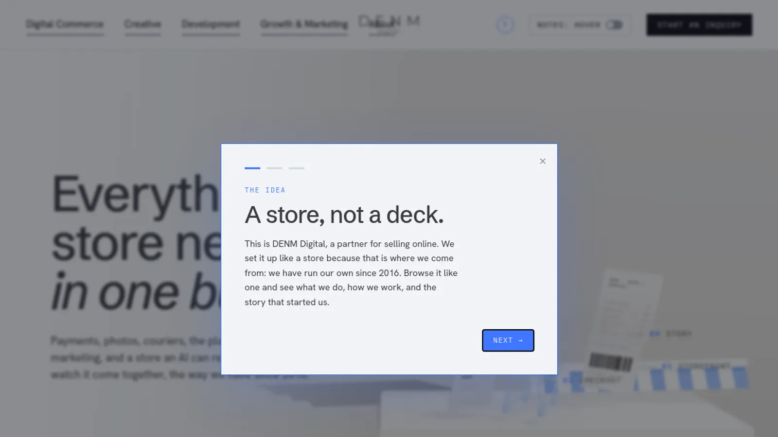 Screenshot of the DENM Digital homepage