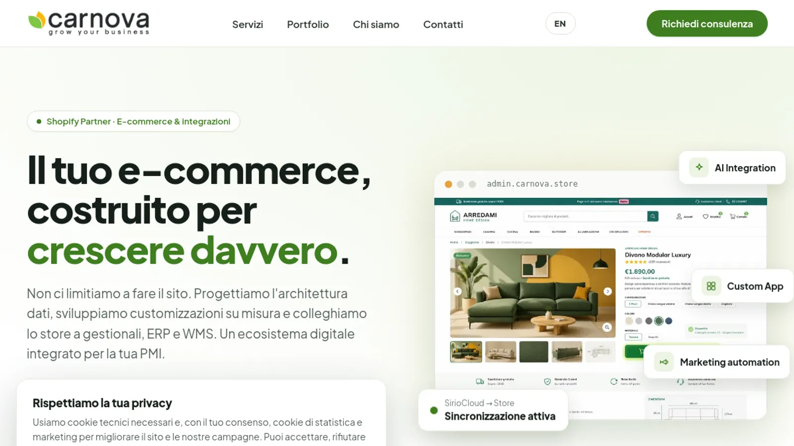 Screenshot of the Carnova homepage