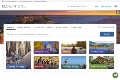 Screenshot of the Recreation.gov homepage