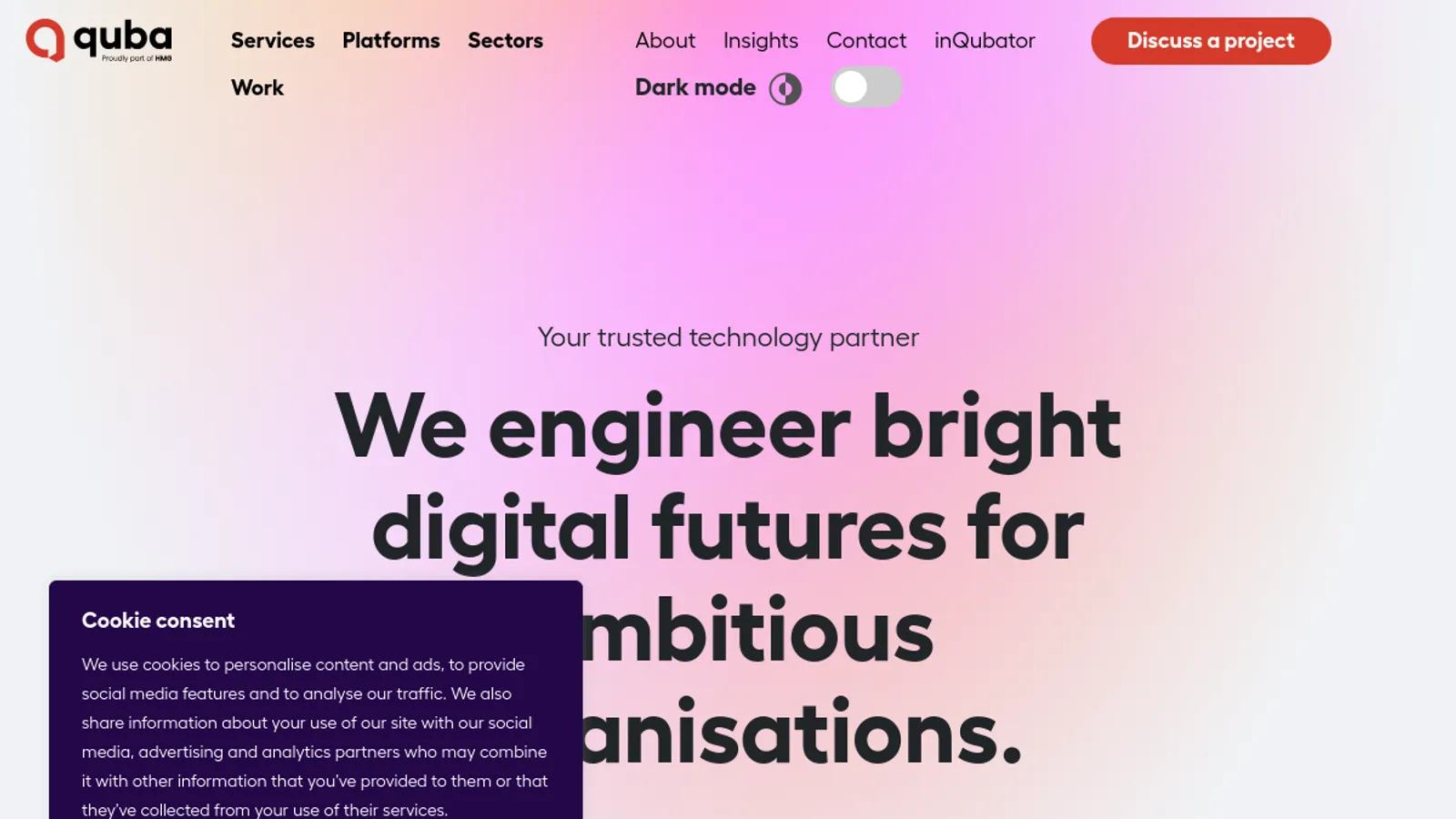 Screenshot of the Quba Digital Limited homepage