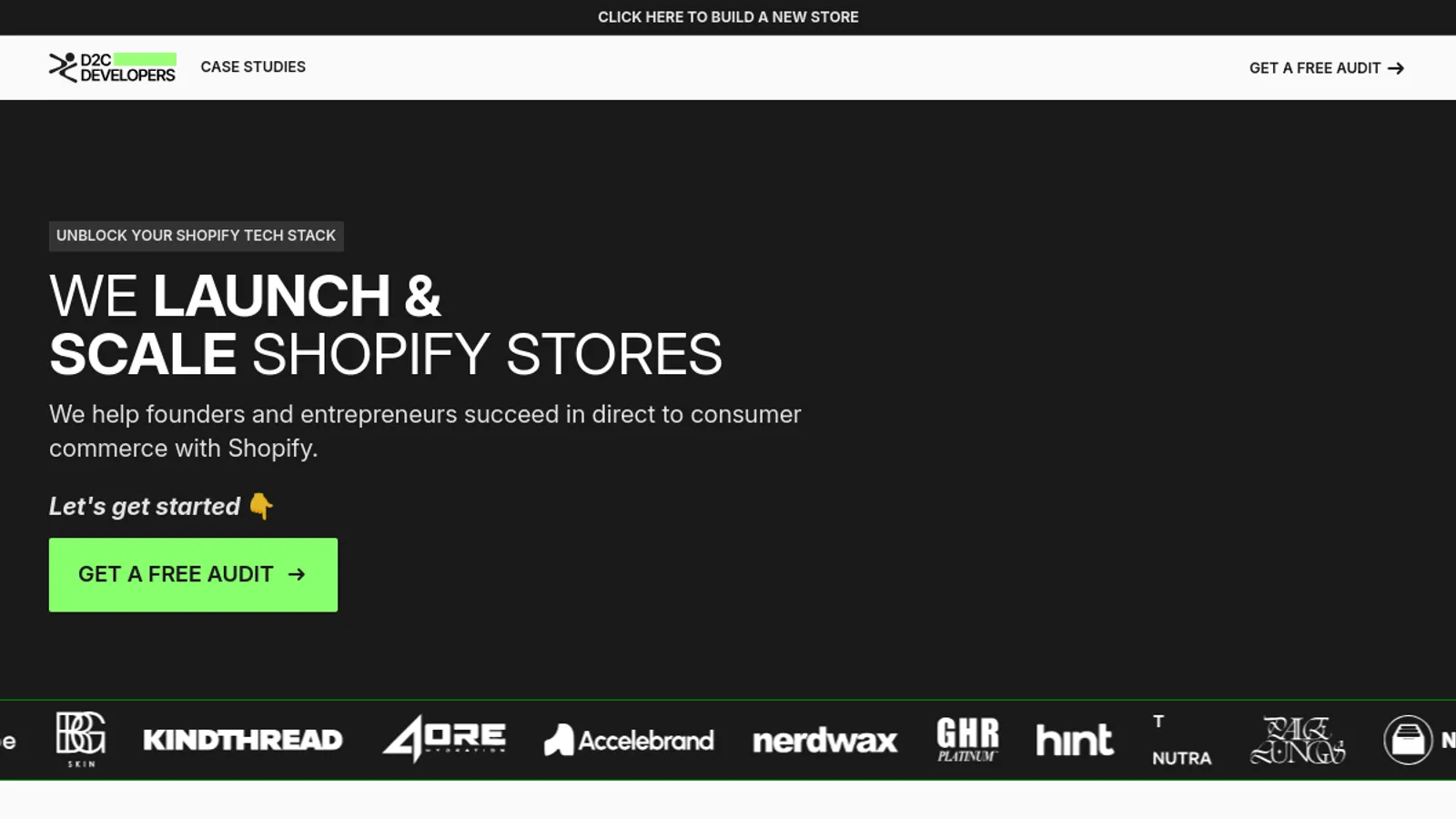 Screenshot of the D2C Developers homepage