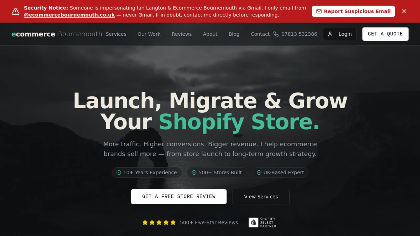 Screenshot of the Ecommerce Bournemouth (Ian Langton) homepage