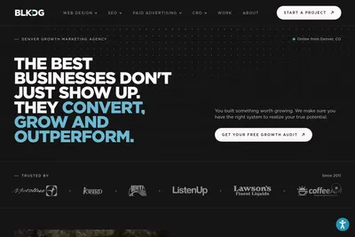 Screenshot of the BLKDG homepage