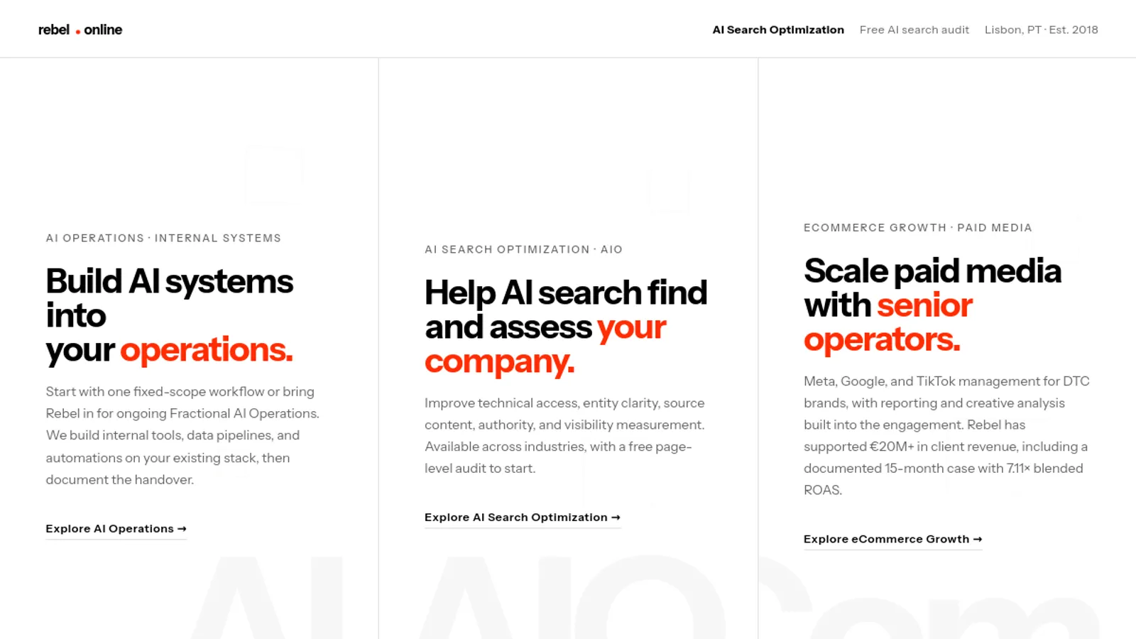 Screenshot of the Rebel.Online homepage