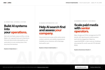 Screenshot of the Rebel.Online homepage