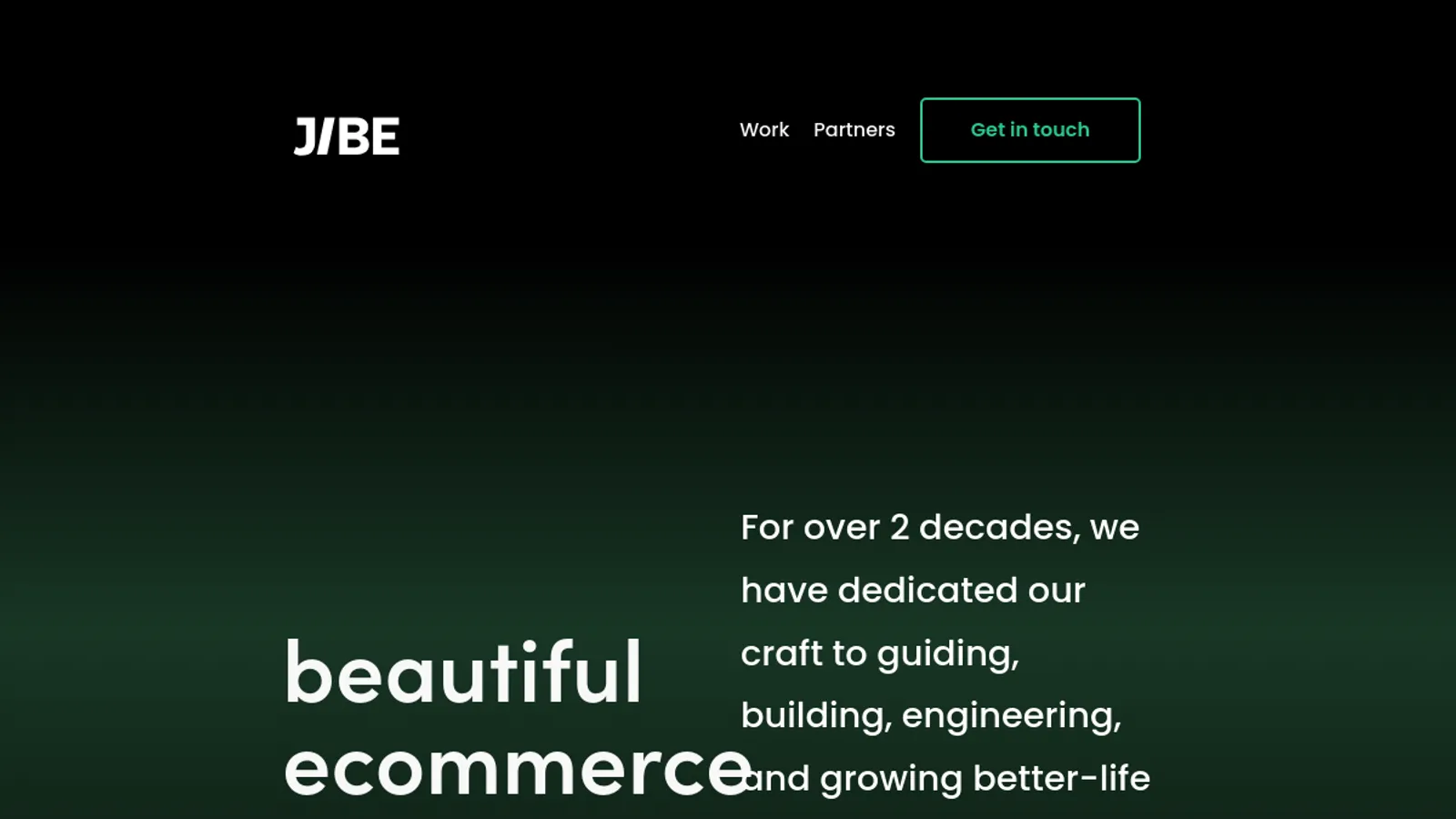 Screenshot of the JIBE homepage