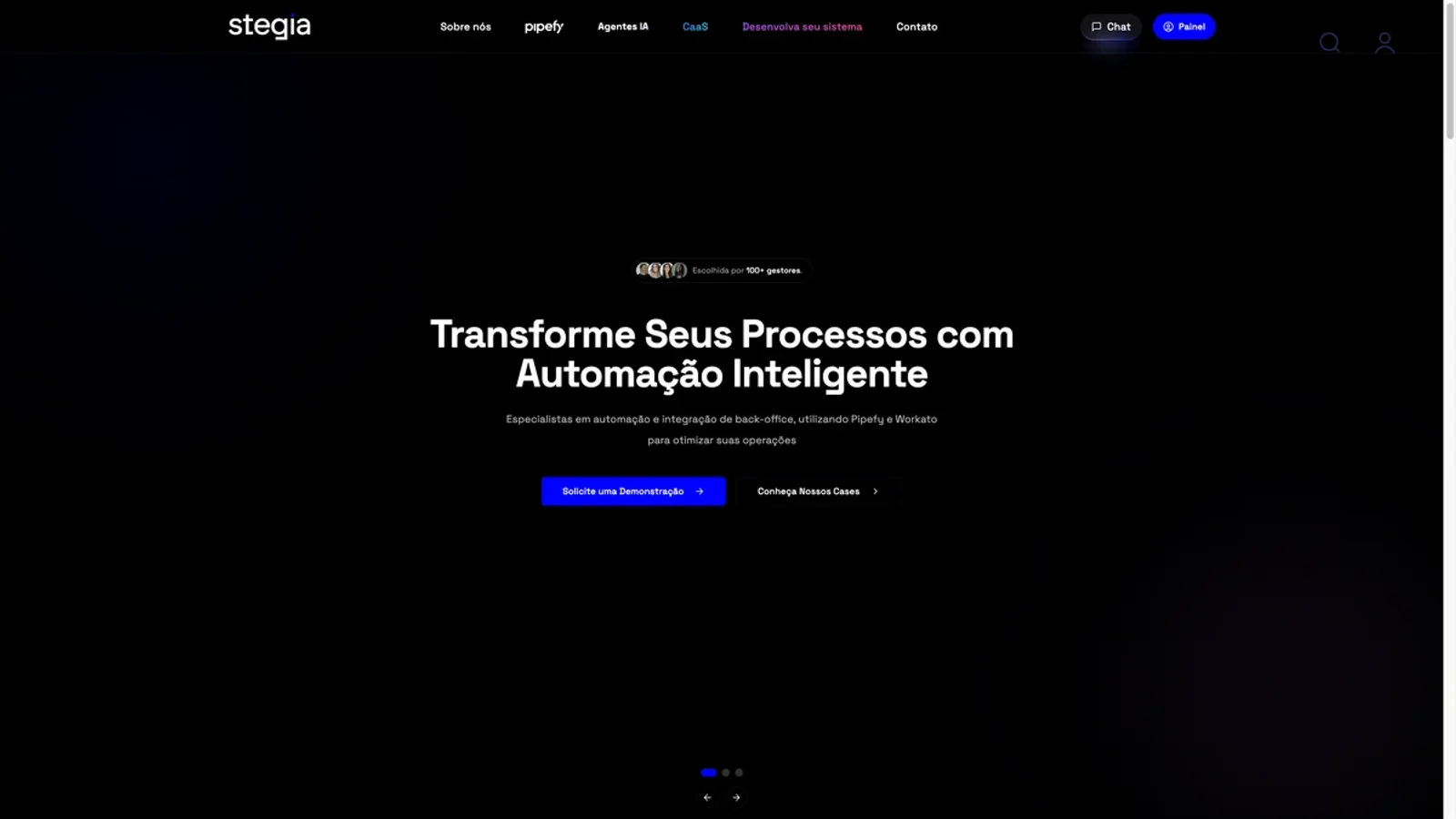 Screenshot of the Stegia homepage