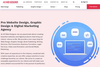 Screenshot of the AS Web Designer homepage