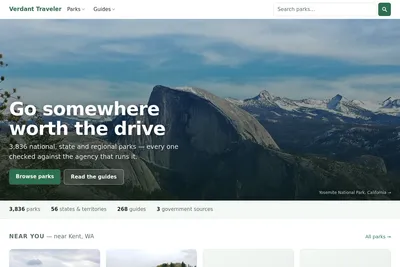 Screenshot of the Verdant Traveler homepage
