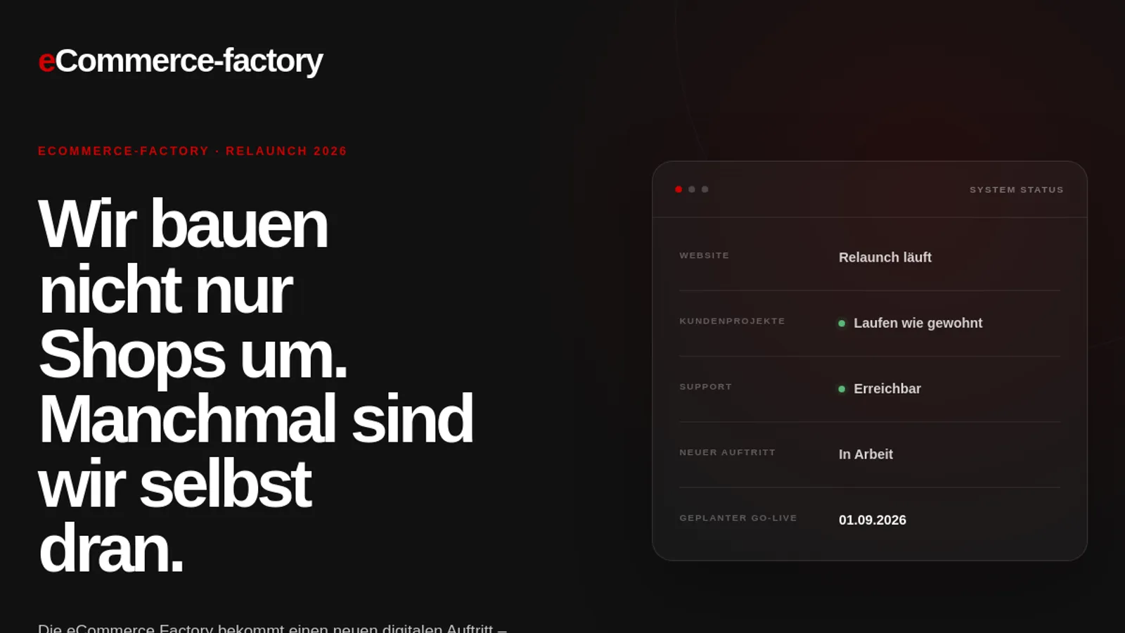 Screenshot of the eCommerce-factory homepage