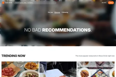 Screenshot of the Nova Circle homepage