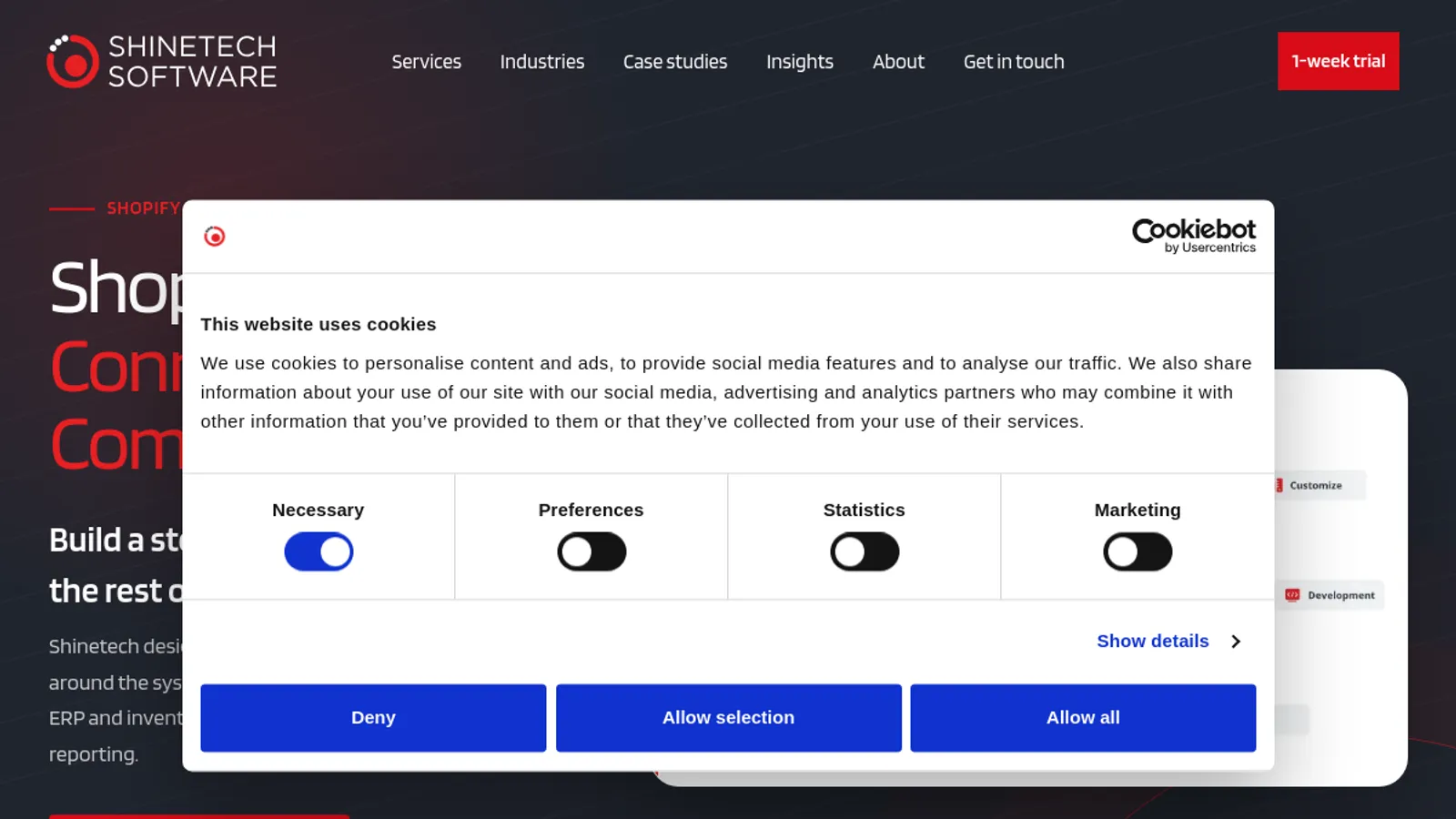Screenshot of the Shinetech Software homepage