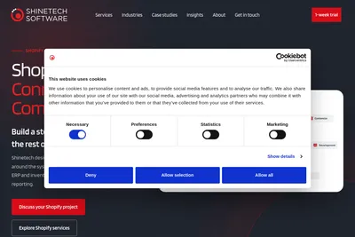 Screenshot of the Shinetech Software homepage