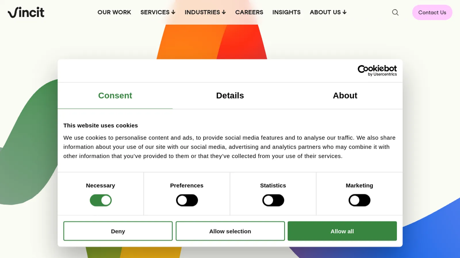 Screenshot of the Vincit homepage