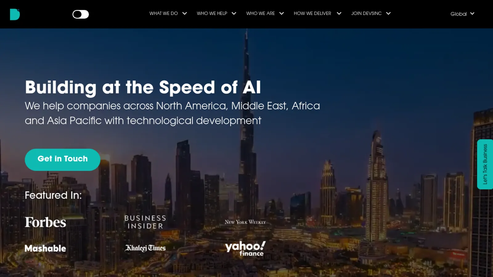 Screenshot of the Devsinc homepage