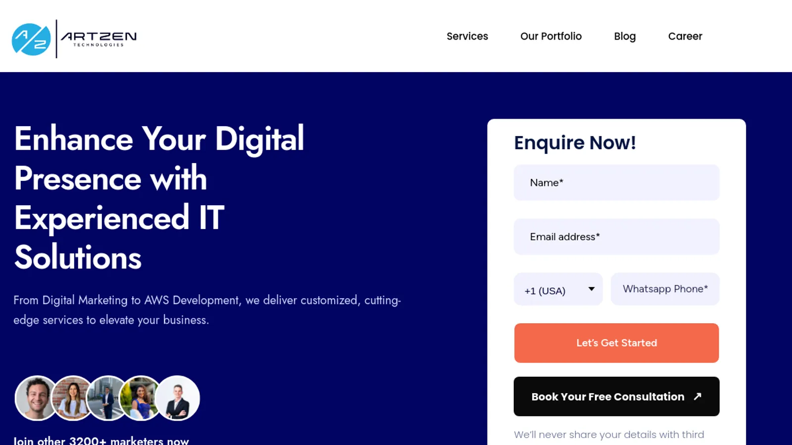 Screenshot of the Artzen Technologies homepage