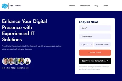 Screenshot of the Artzen Technologies homepage