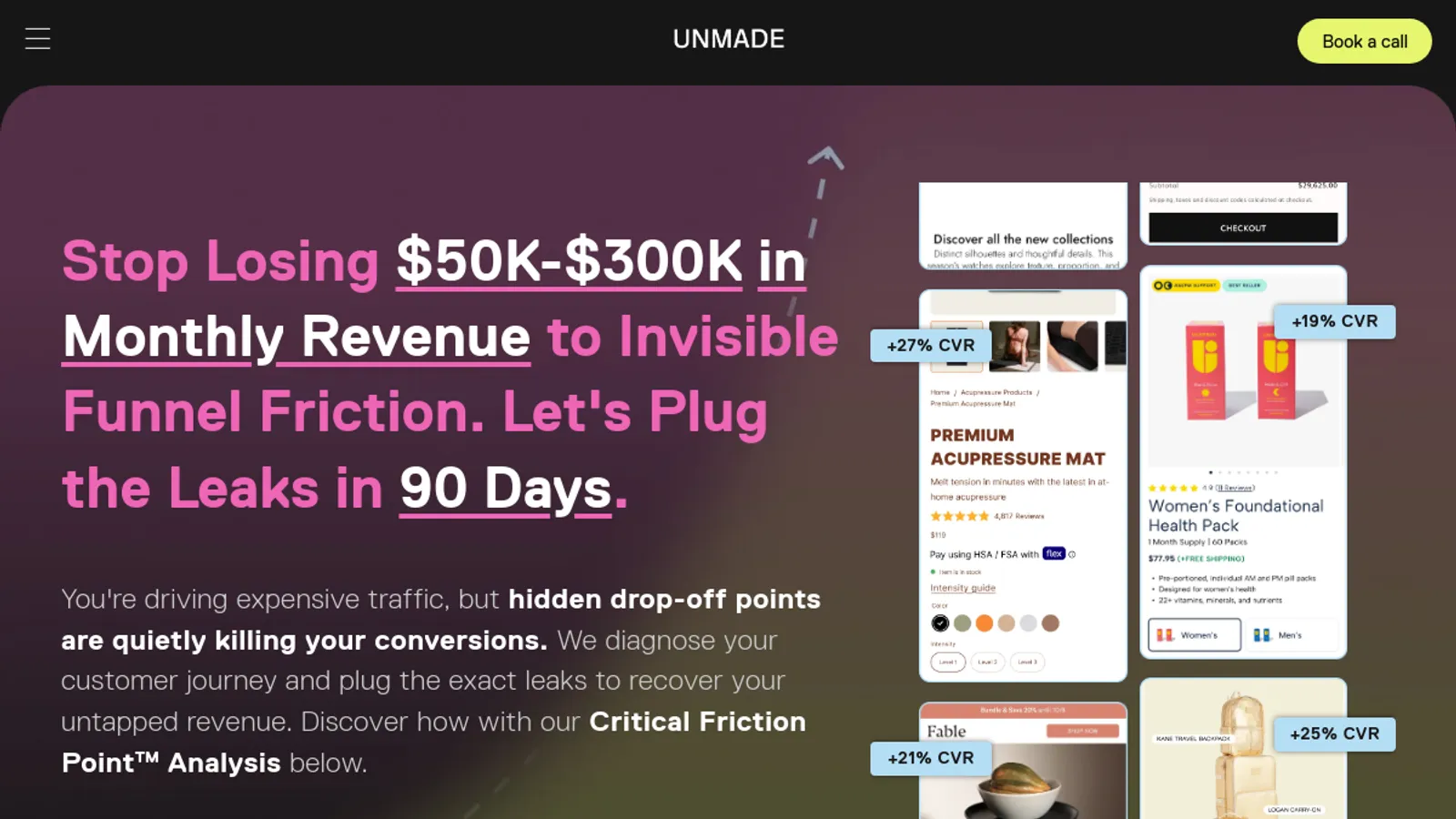 Screenshot of the Unmade homepage