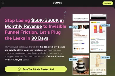 Screenshot of the Unmade homepage