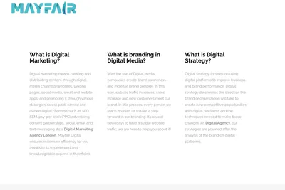 Screenshot of the Mayfair Digital Agency homepage