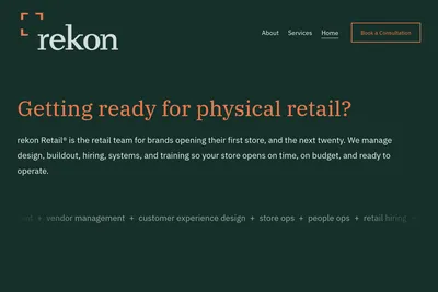 Screenshot of the rekon Retail homepage