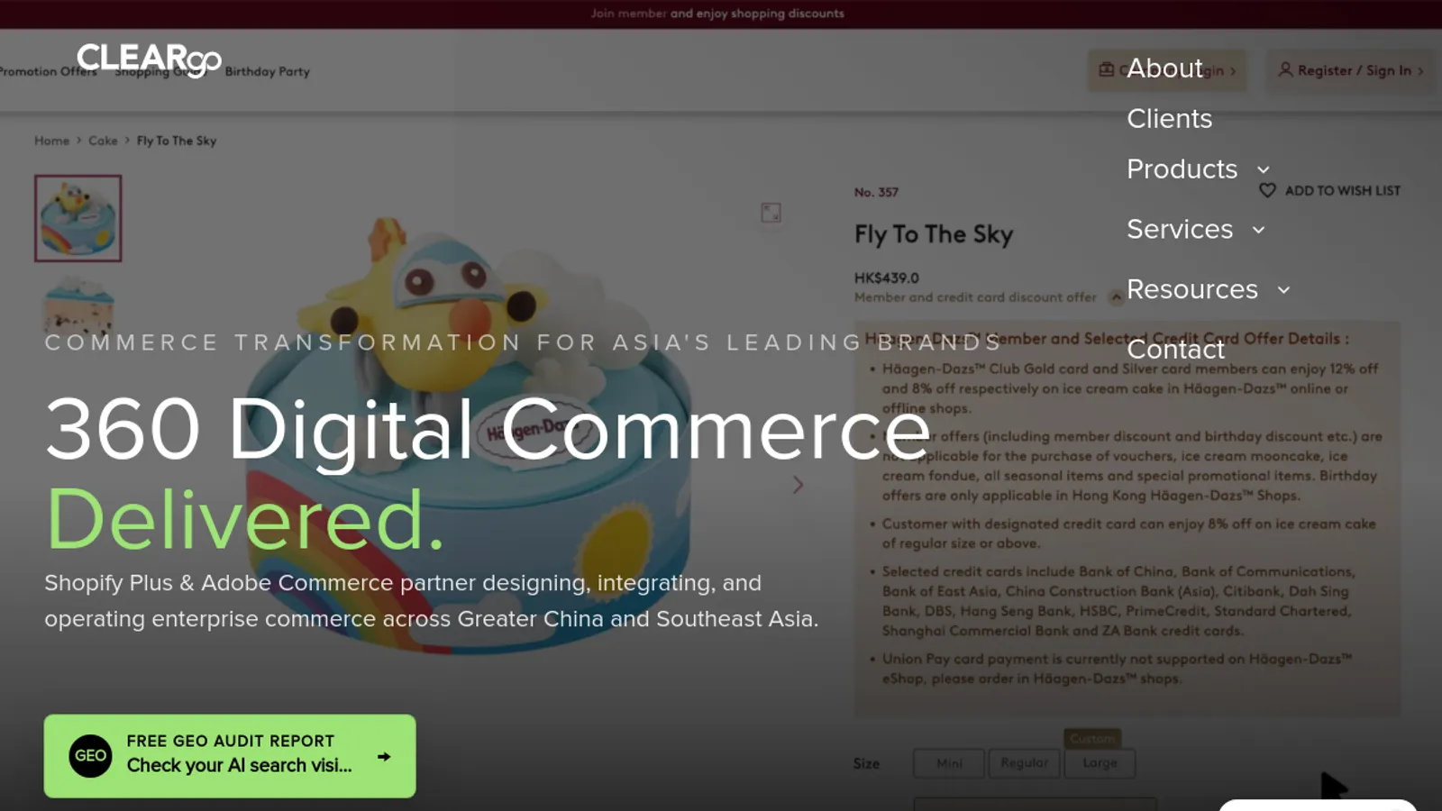 Screenshot of the Cleargo homepage