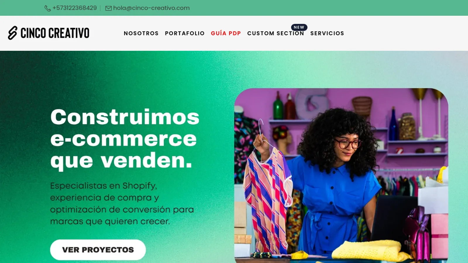Screenshot of the Cinco Creativo homepage