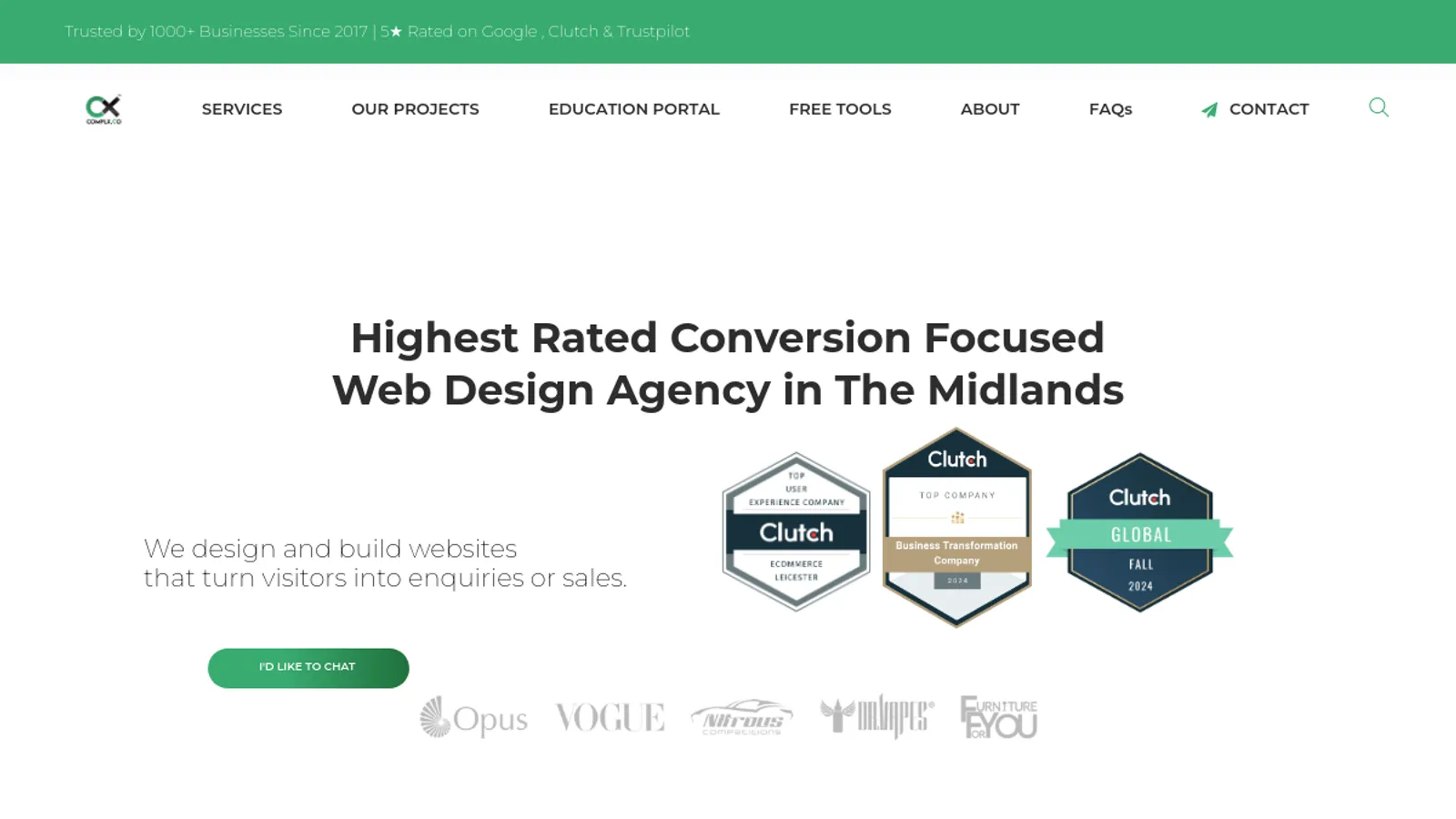 Screenshot of the complx.co homepage
