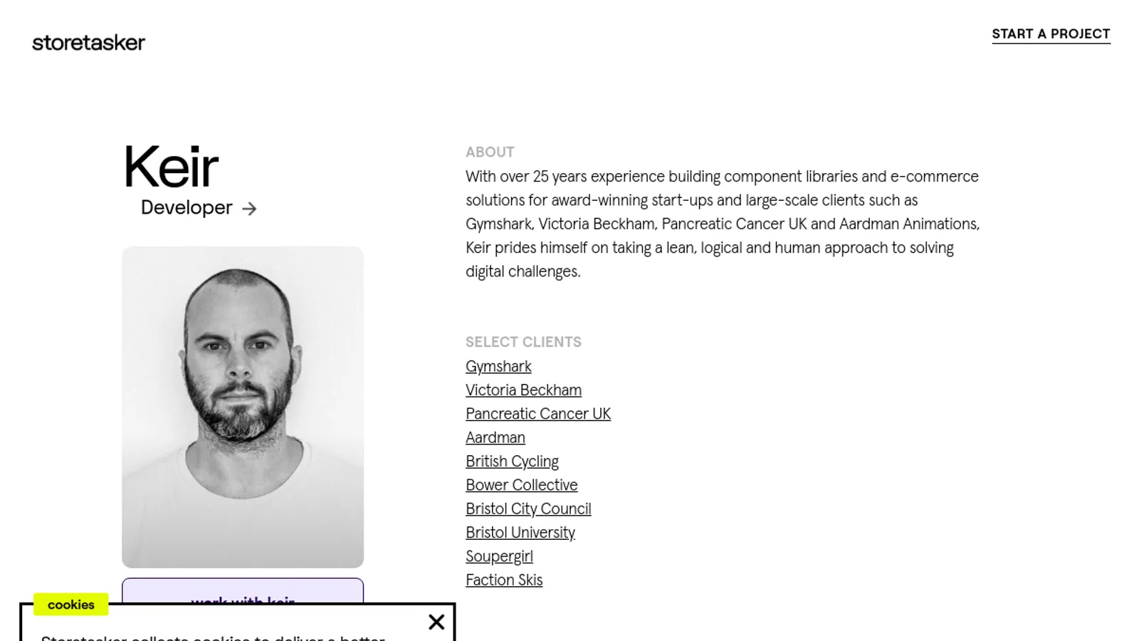 Screenshot of the Keir Moffatt homepage