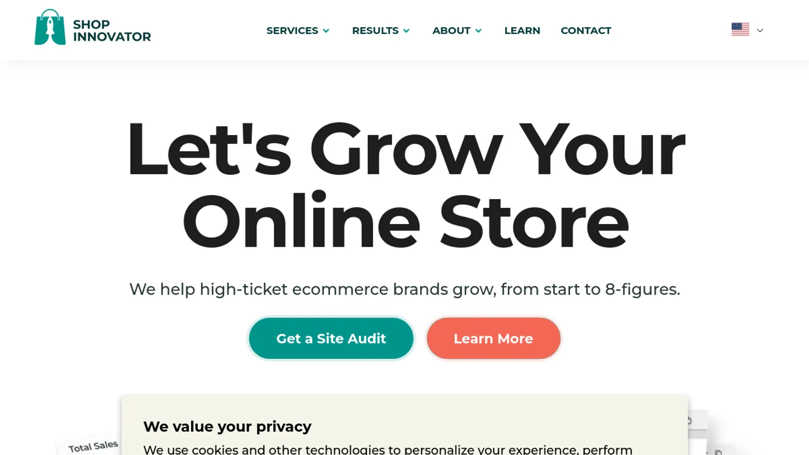 Screenshot of the Shop Innovator homepage