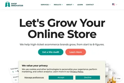 Screenshot of the Shop Innovator homepage