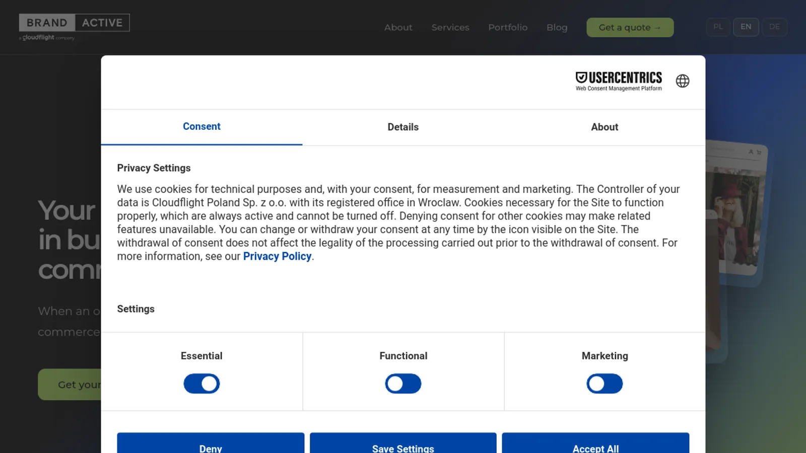 Screenshot of the Brand Active homepage