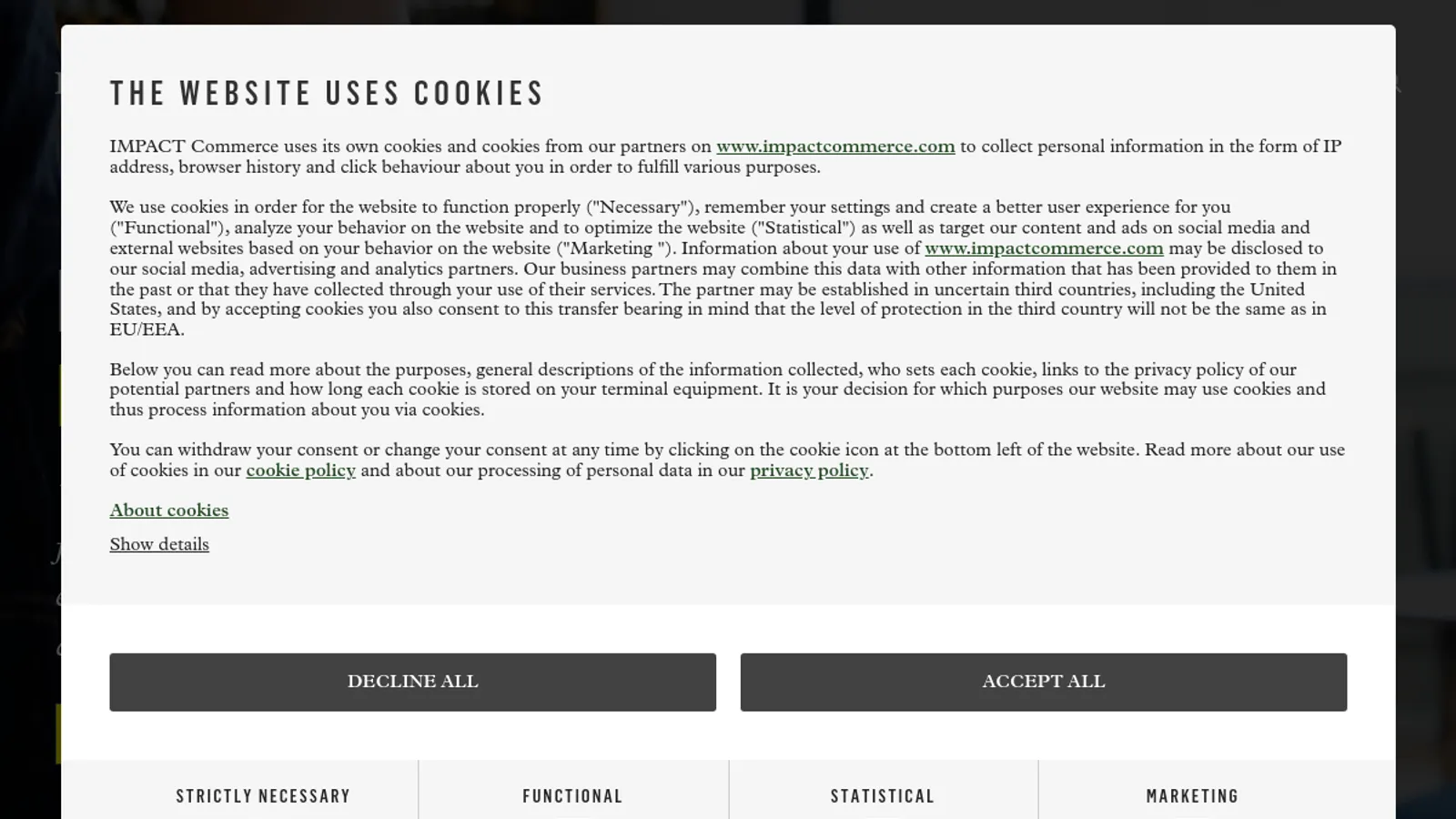 Screenshot of the IMPACT Commerce homepage