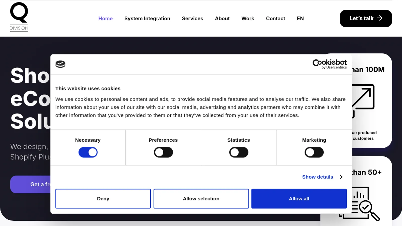 Screenshot of the Q Division homepage