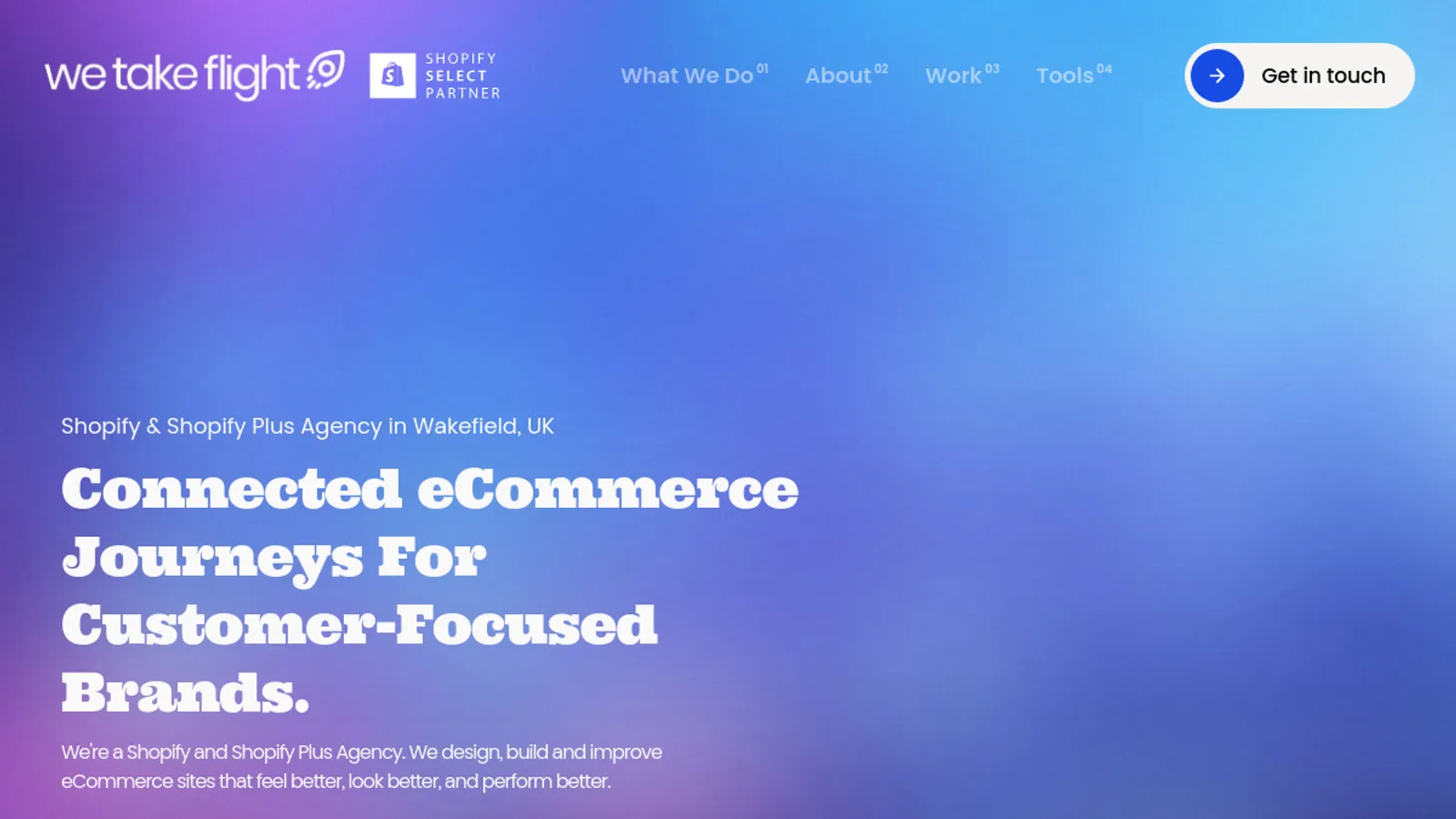 Screenshot of the We Take Flight homepage