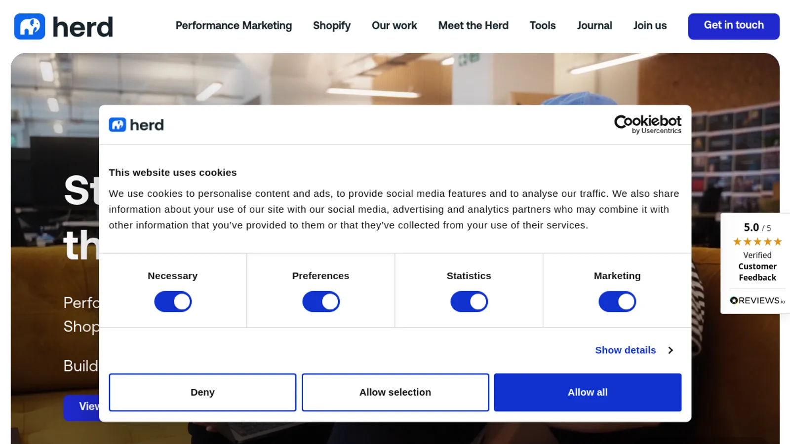 Screenshot of the Herd homepage