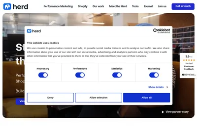Screenshot of the Herd homepage