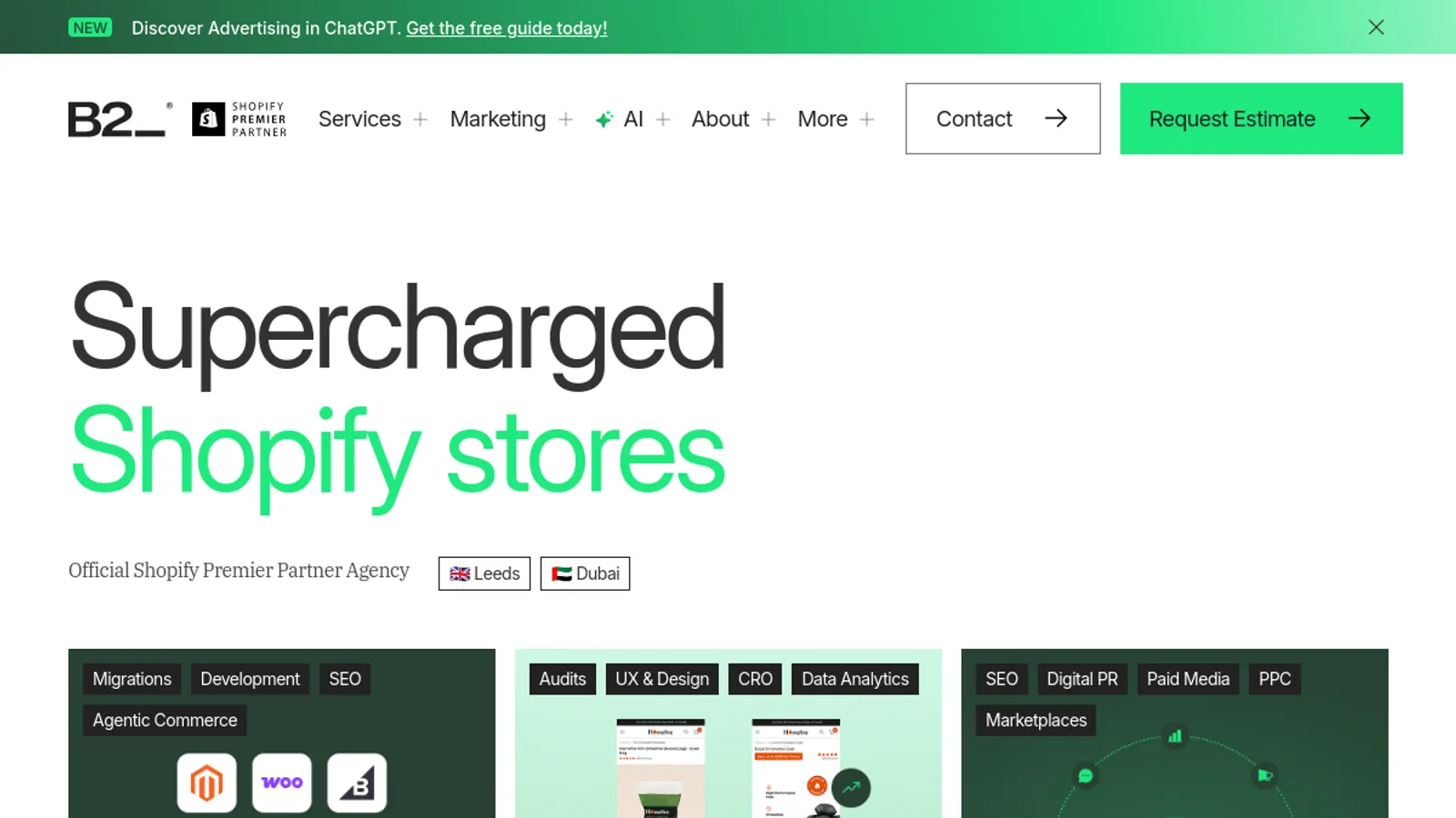 Screenshot of the B2 homepage