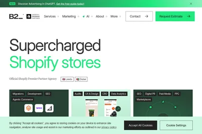 Screenshot of the B2 homepage