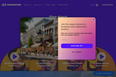 Screenshot of the Material Retail homepage