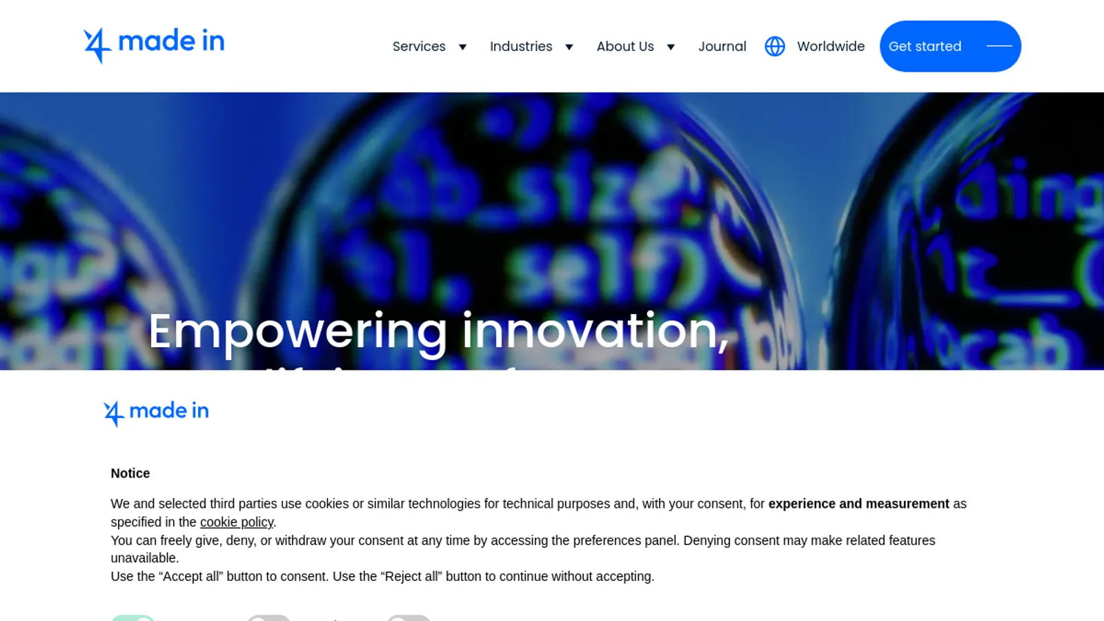 Screenshot of the 4 Made In homepage