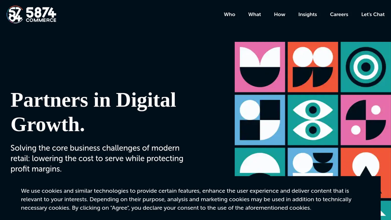 Screenshot of the 5874 Commerce homepage