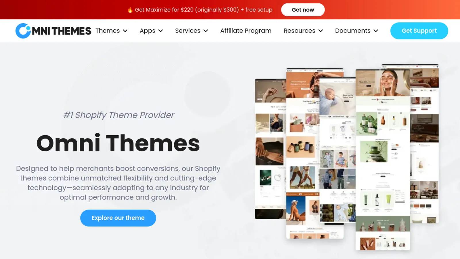 Screenshot of the Omni Themes homepage