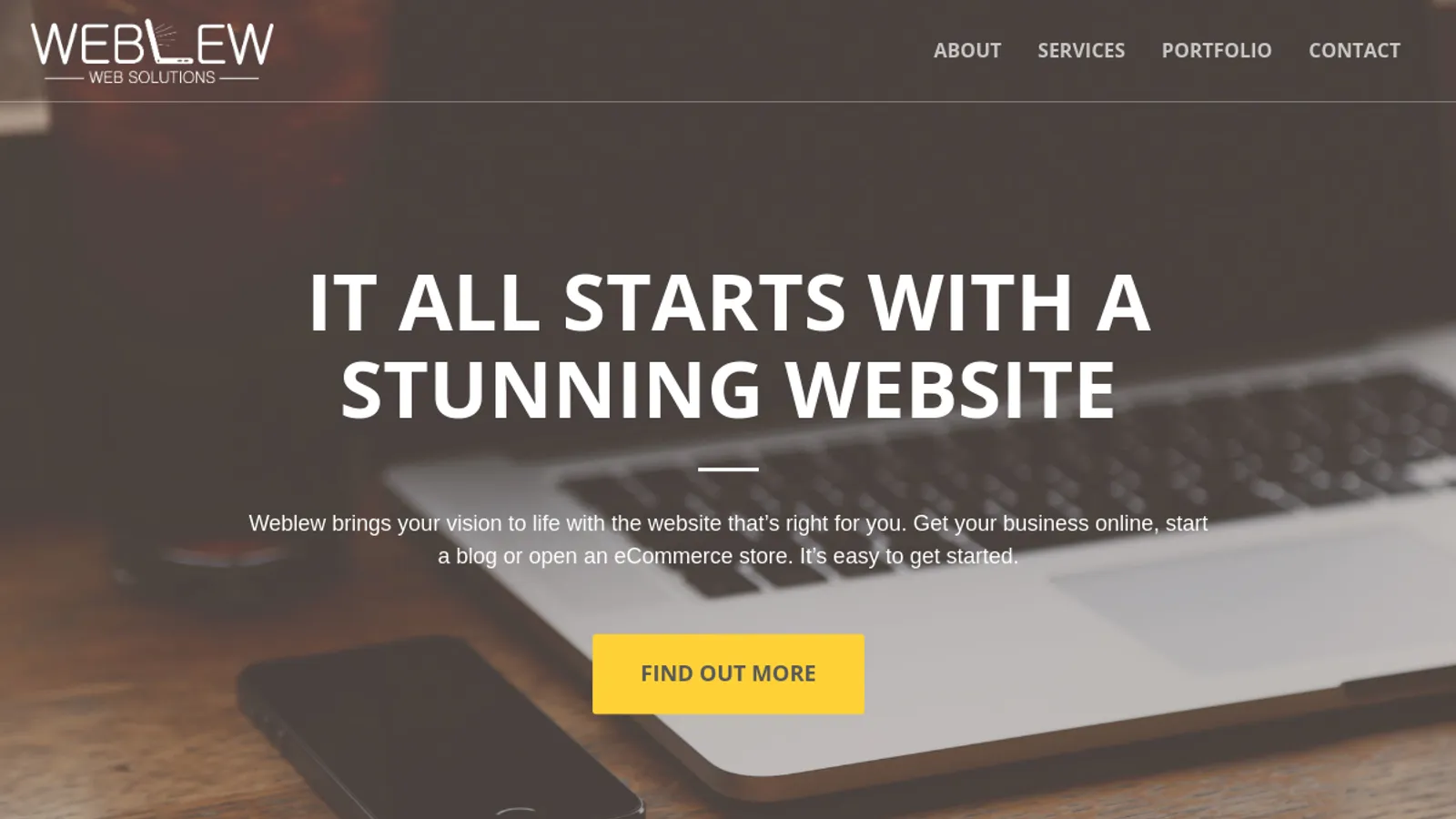 Screenshot of the Weblew solutions homepage