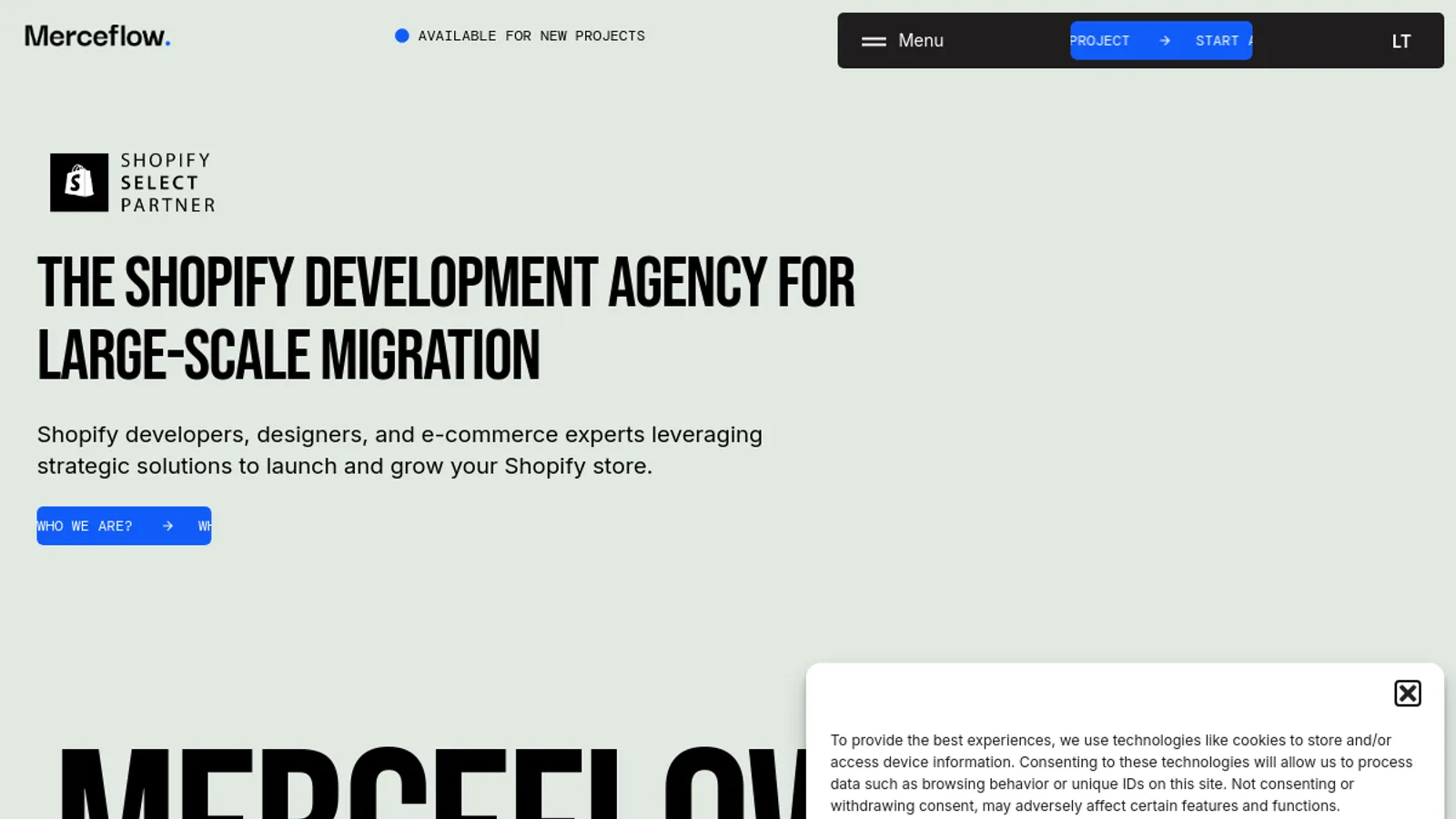 Screenshot of the Merceflow Digital homepage