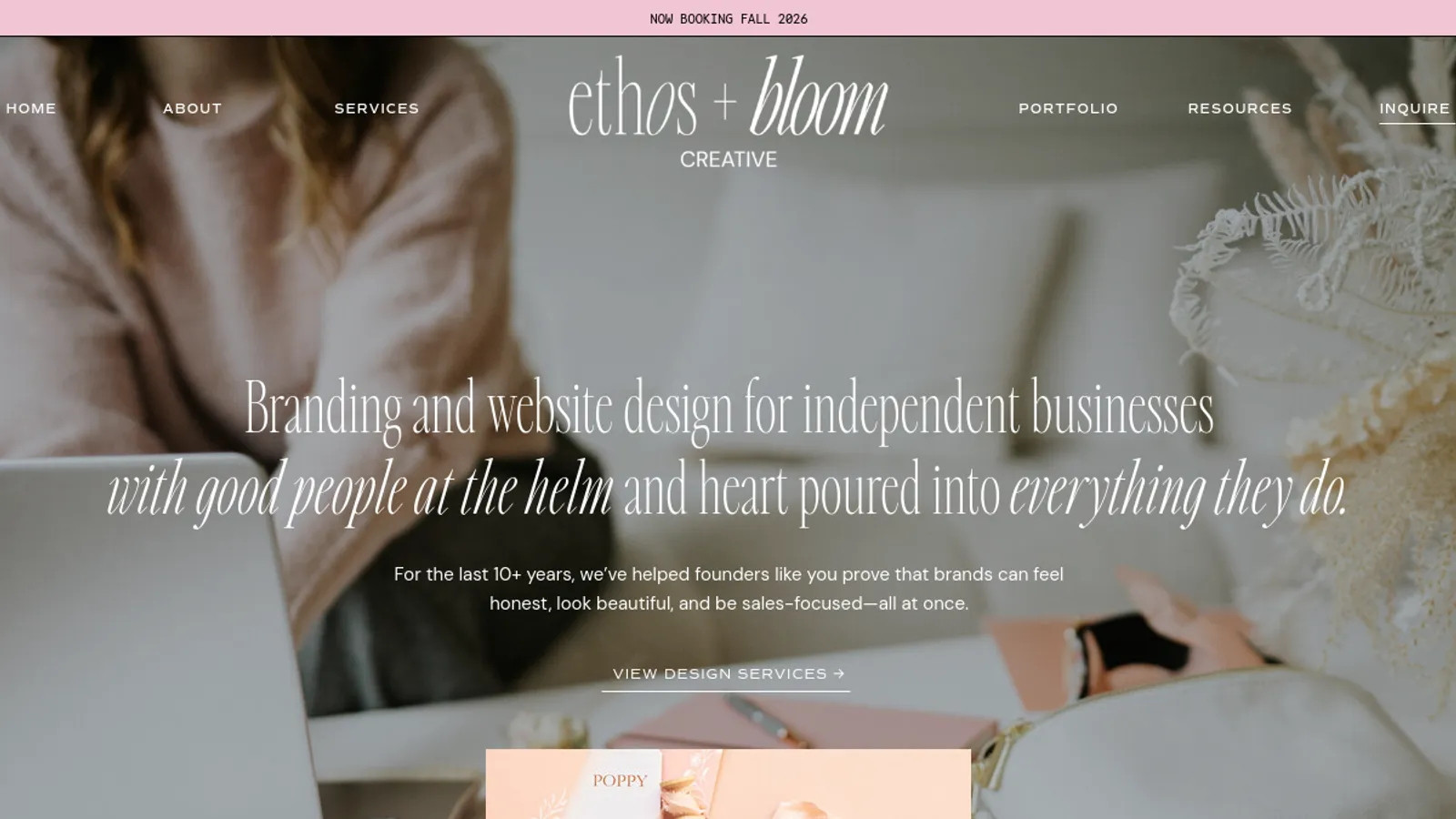 Screenshot of the Ethos + Bloom Creative homepage