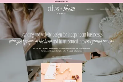 Screenshot of the Ethos + Bloom Creative homepage