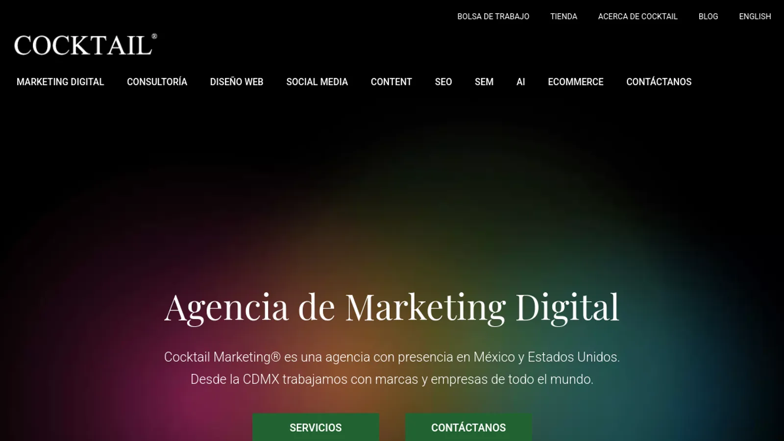 Screenshot of the Cocktail Marketing homepage