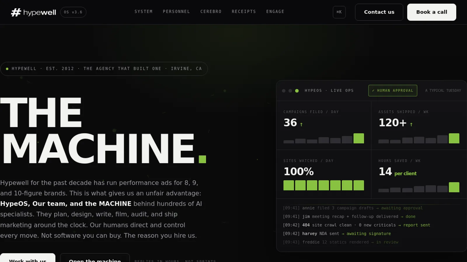 Screenshot of the Hypewell homepage