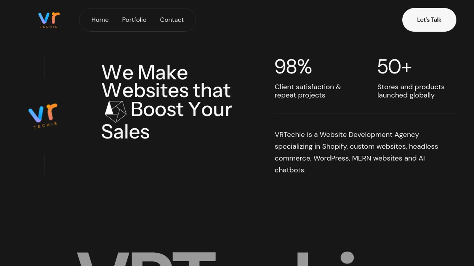 Screenshot of the VRTECHIE LIMITED homepage